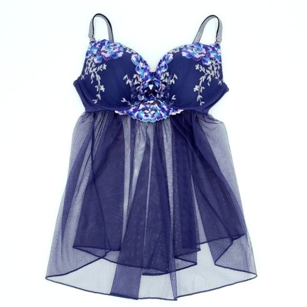 Victoria's Secret Blue Embroidered Babydoll 36C NWOT